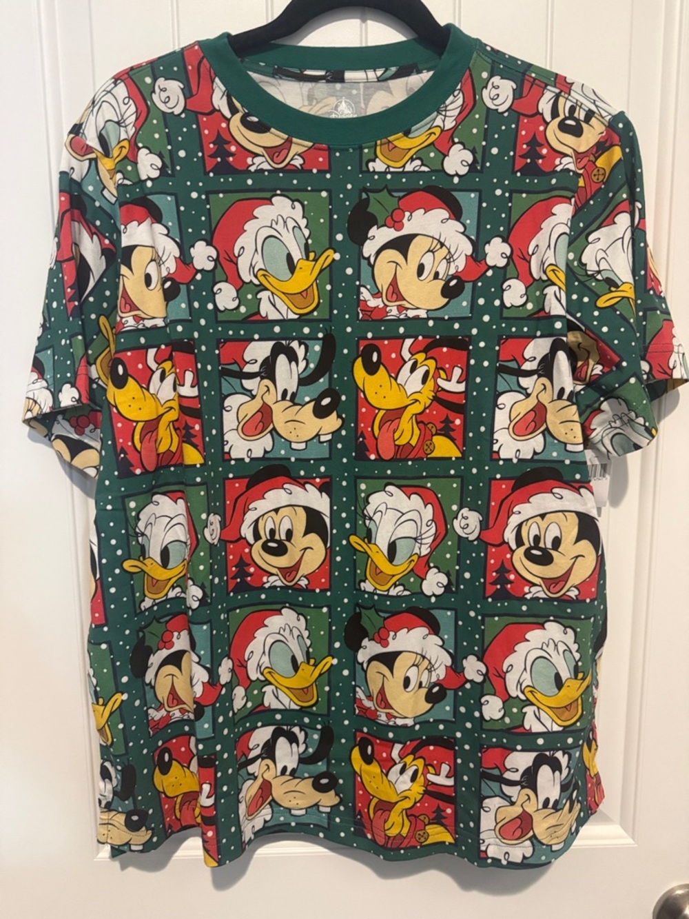 Disney Green Holiday Character Tee with Red, White Accents